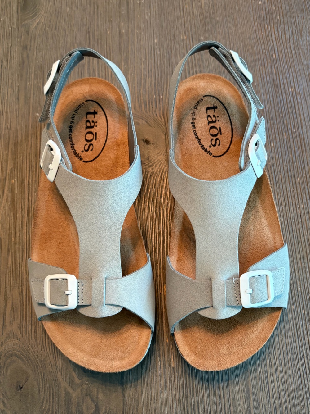 Brand New with Box Taos MVP Leather Sandal in Light Grey Suede Size 7